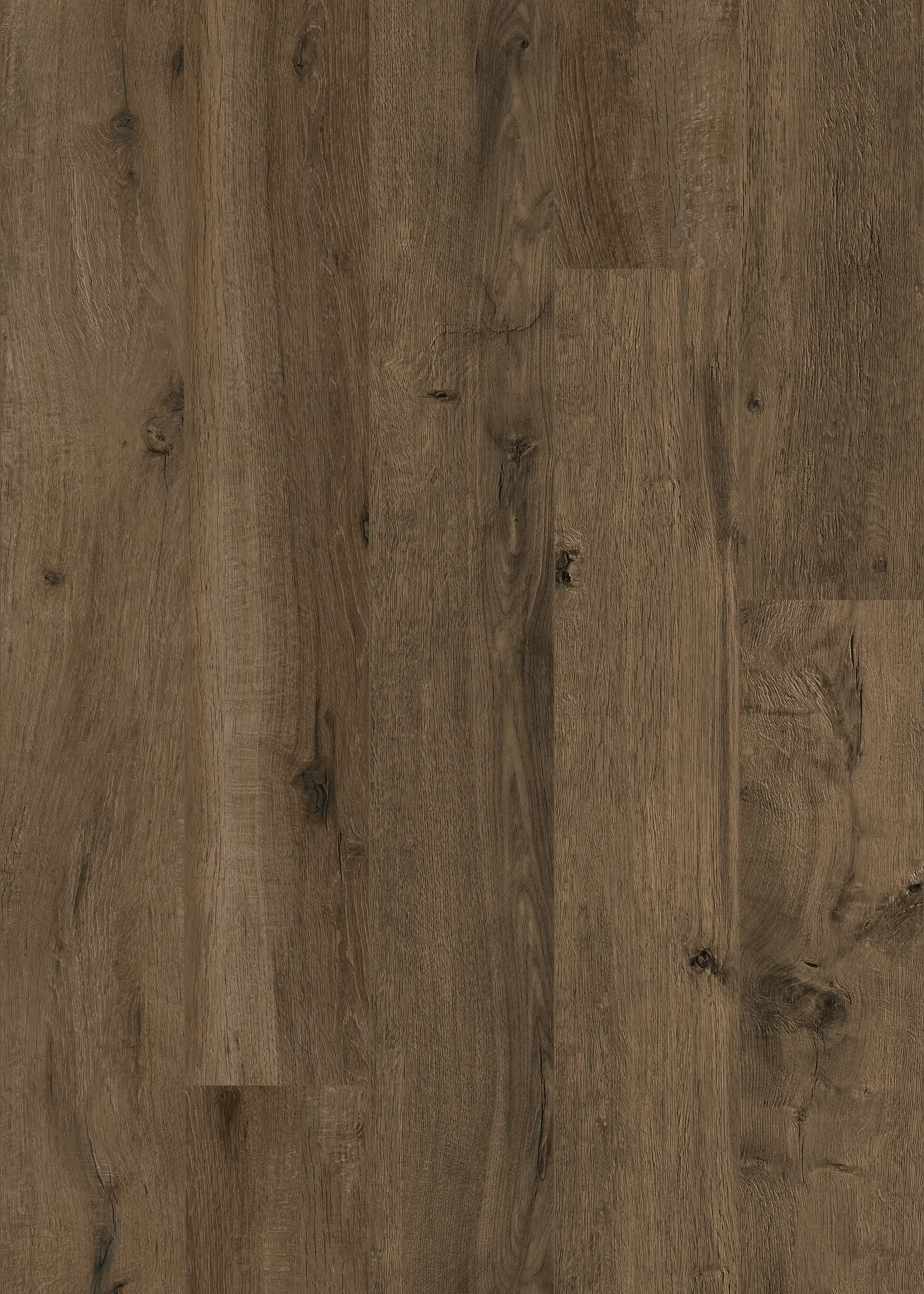 Luxury vinyl plank flooring in rich brown wood look with natural grain texture