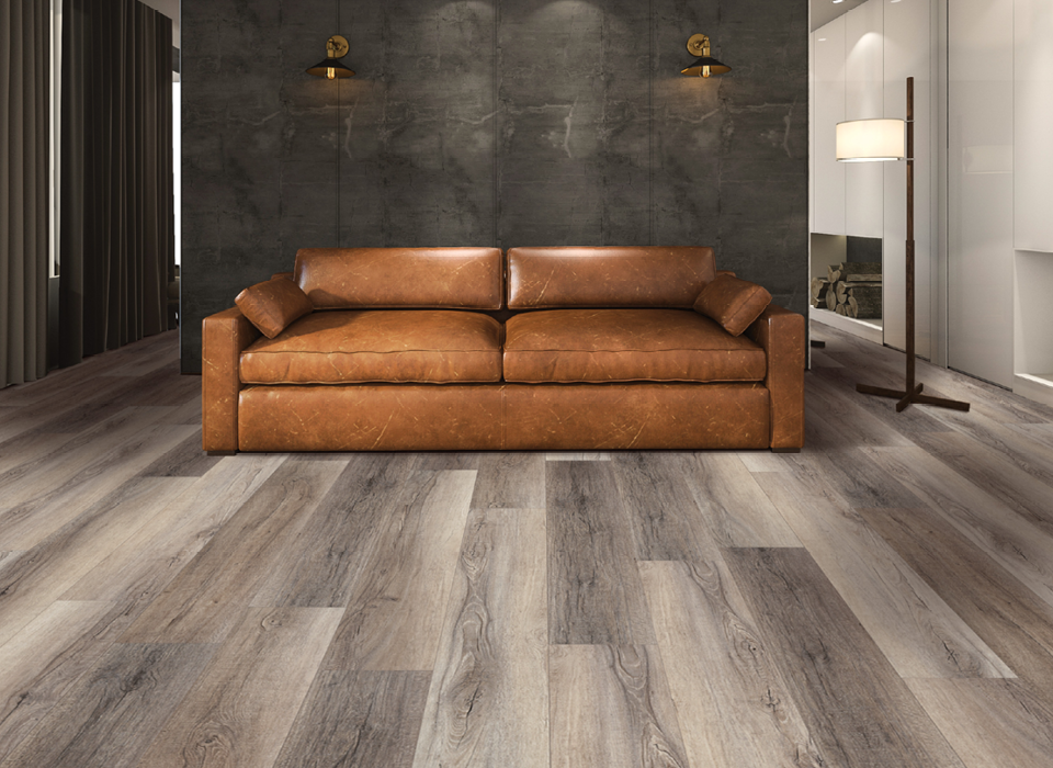 Living room with brown leather Couch