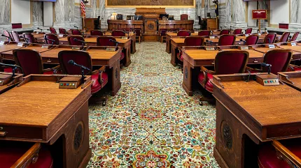 Luxurious carpet design for government facilities Ornate carpet flooring in a government legislative chamber