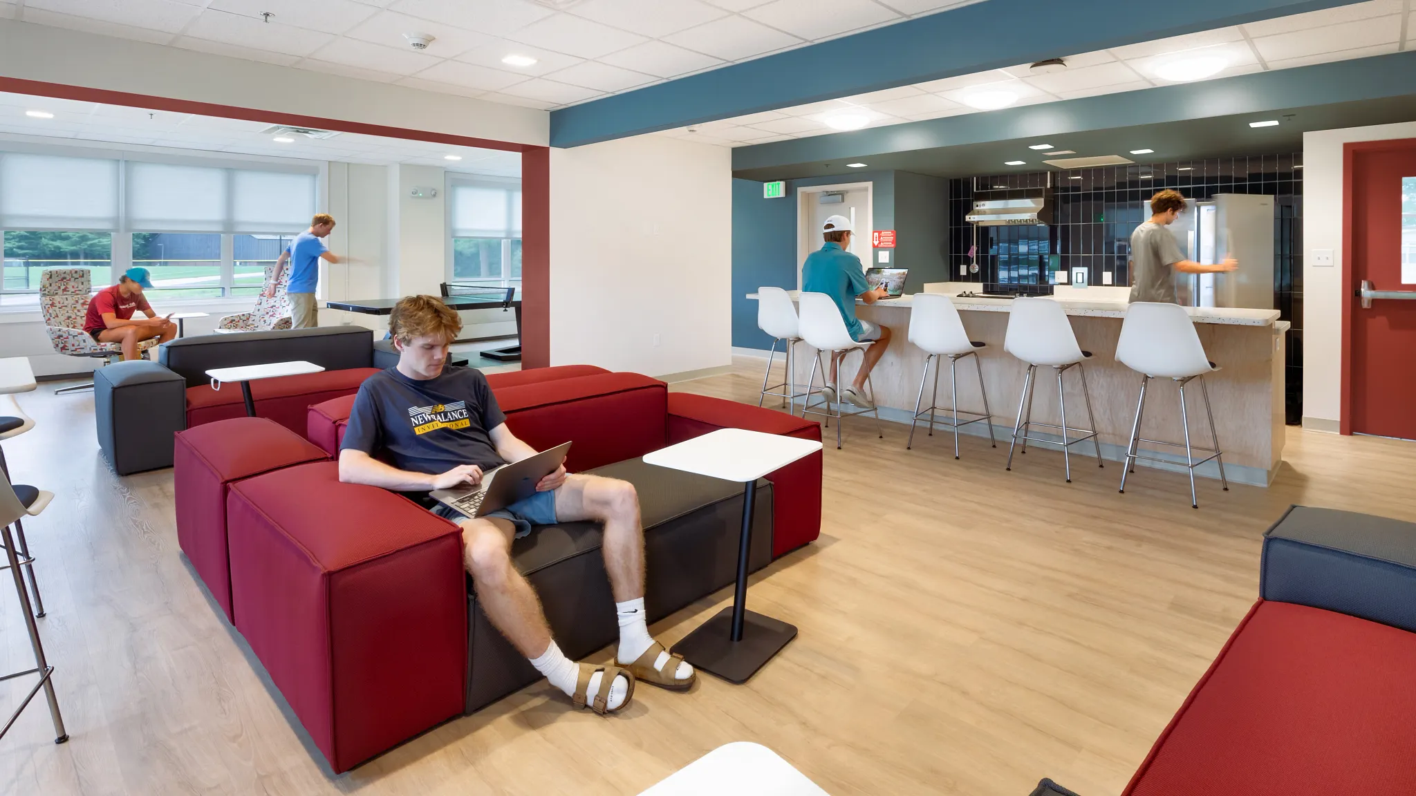 Lobby in a student housing building with resilient flooring
