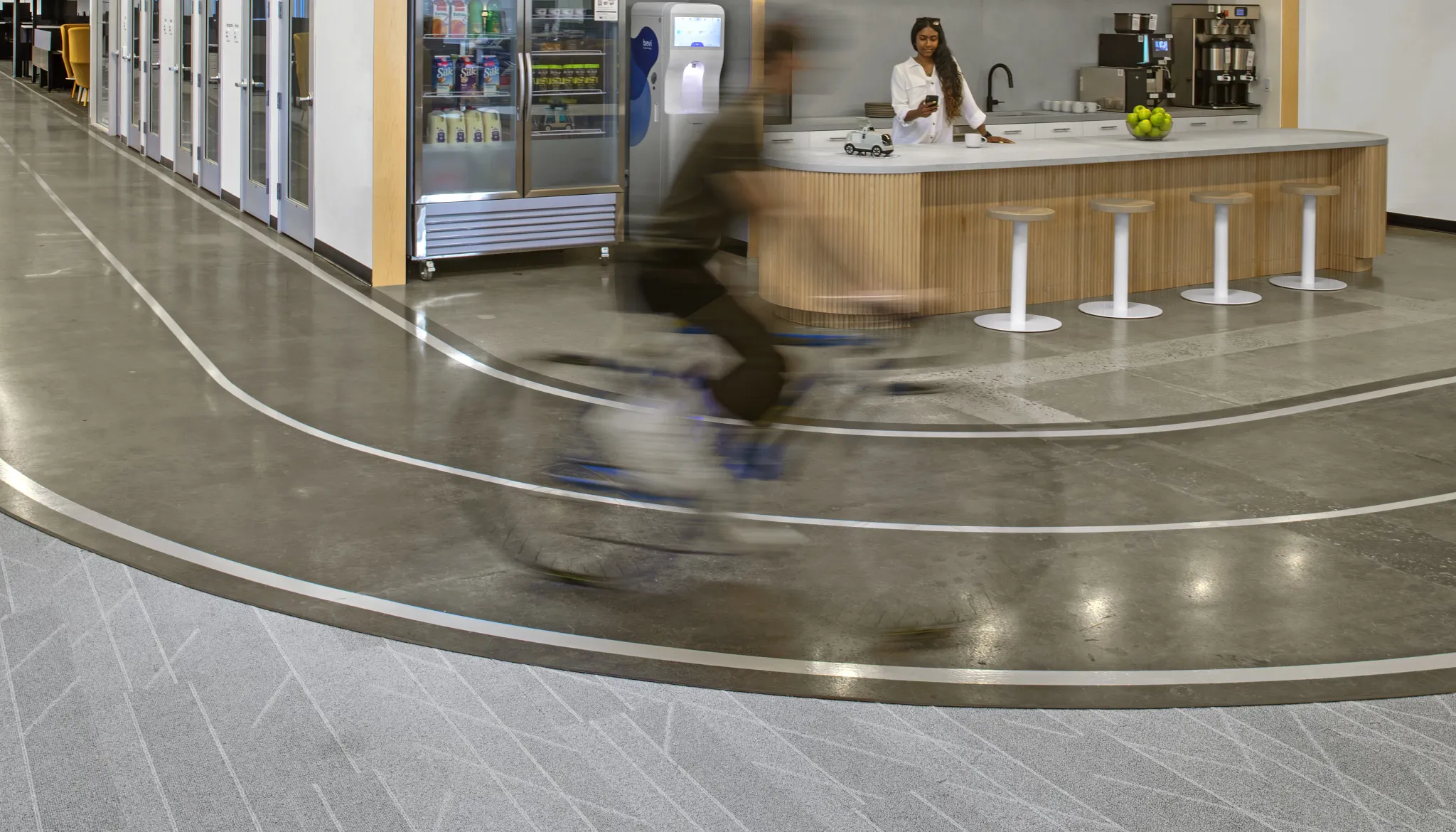 Modern workplace with commercial carpet tile flooring