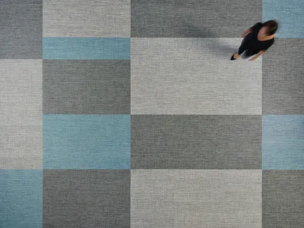Commercial Woven Luxury Vinyl Tile in Blue, Gray, and Beige - 36x9 inch reThink in Energy + Carbon + Hybrid
