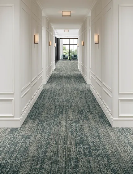 Commercial Carpet Tile in Blue and Beige for Hospitality Hallway