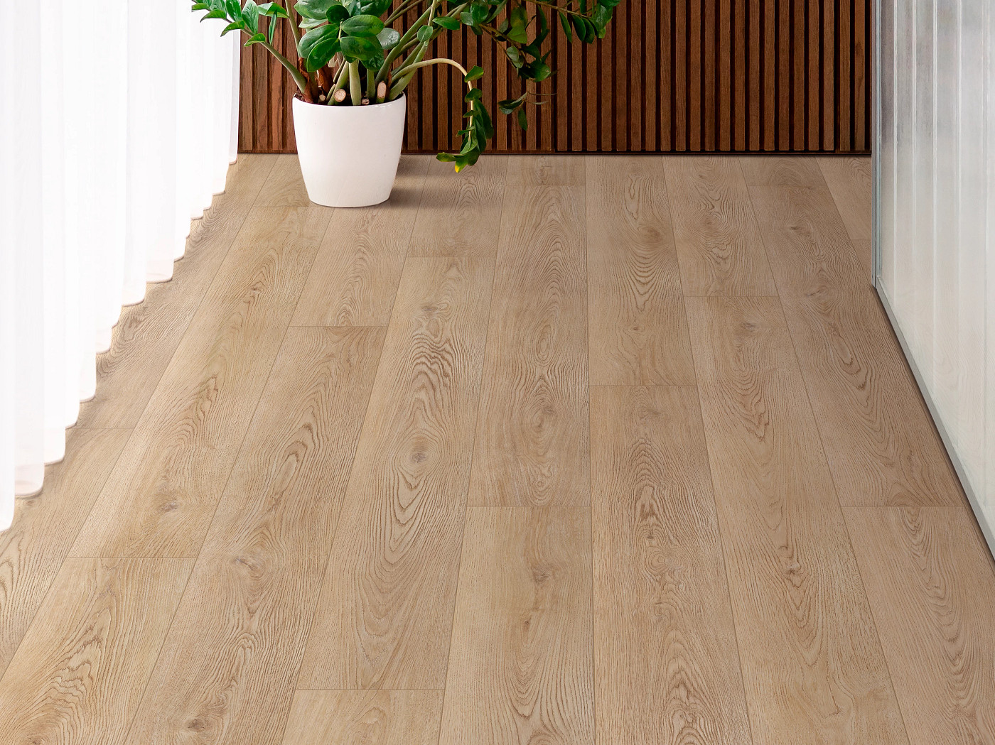 Warm Sand Oak flooring, shown in a room