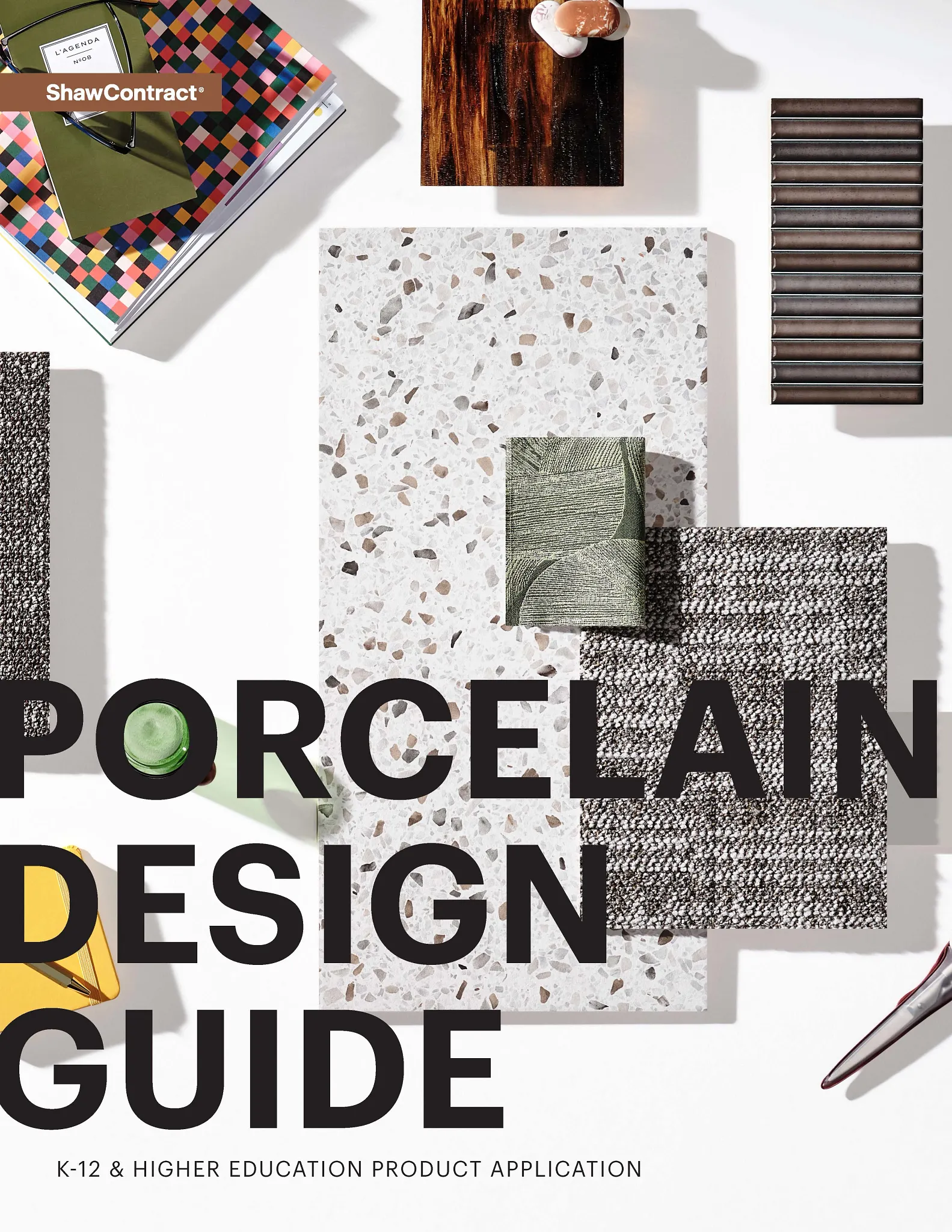 Porcelain design guide with assorted tile samples for K-12 and higher education