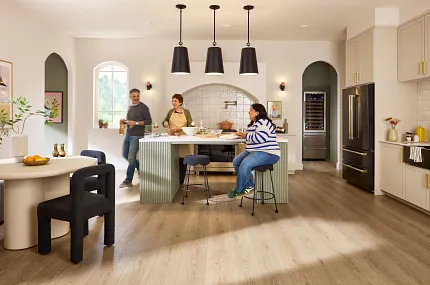 Stylish and durable vinyl flooring for contemporary kitchens Modern kitchen with Coretec Residential WPC vinyl flooring