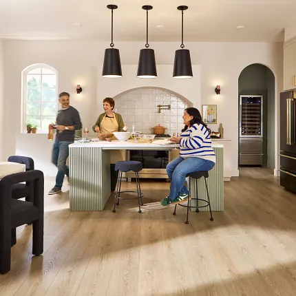 Stylish and durable vinyl flooring for contemporary kitchens Modern kitchen with Coretec Residential WPC vinyl flooring