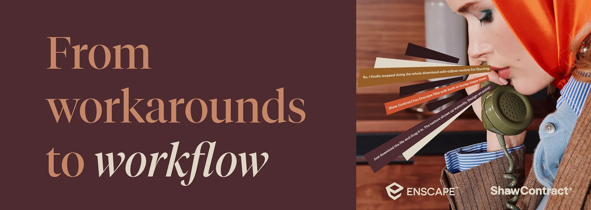 Shaw Contract flooring advertisement with text "From workarounds to workflow