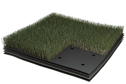 Durable artificial grass flooring for versatile use Artificial grass flooring sample with layered construction