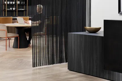 Workplace with Heavy Commercial Luxury Vinyl Tile Flooring 48x6 Inch Modern workplace interior with heavy commercial luxury vinyl tile flooring, featuring a 48x6 inch dimension, and a stylish ceiling design.