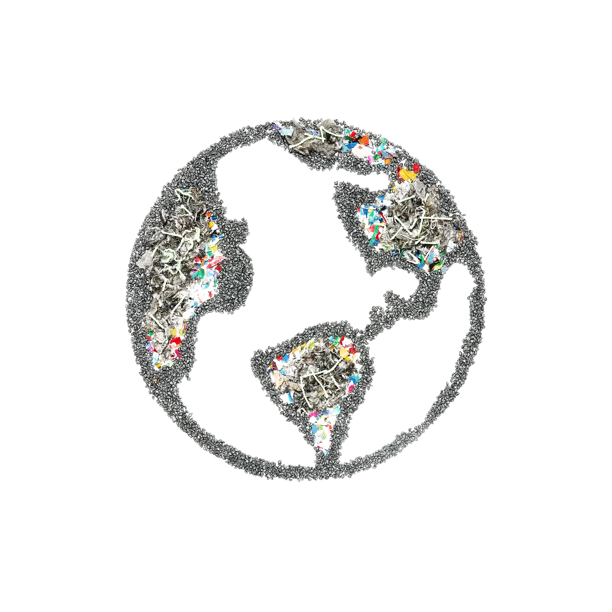Artistic representation of Earth made from recycled materials