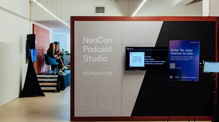 Contemporary flooring in NeoCon Podcast Studio NeoCon Podcast Studio with modern flooring