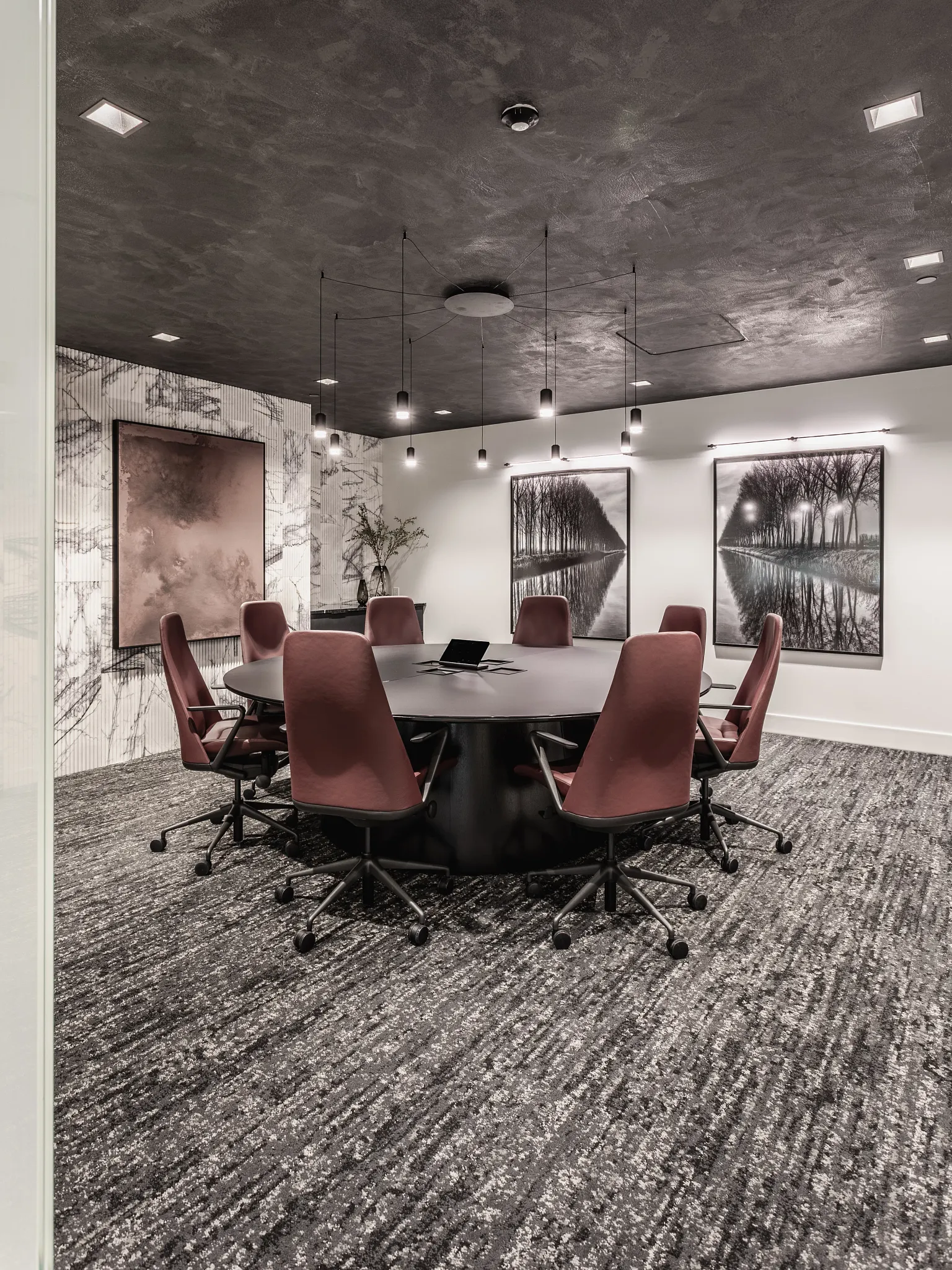 Modern conference room with commercial carpet tile flooring