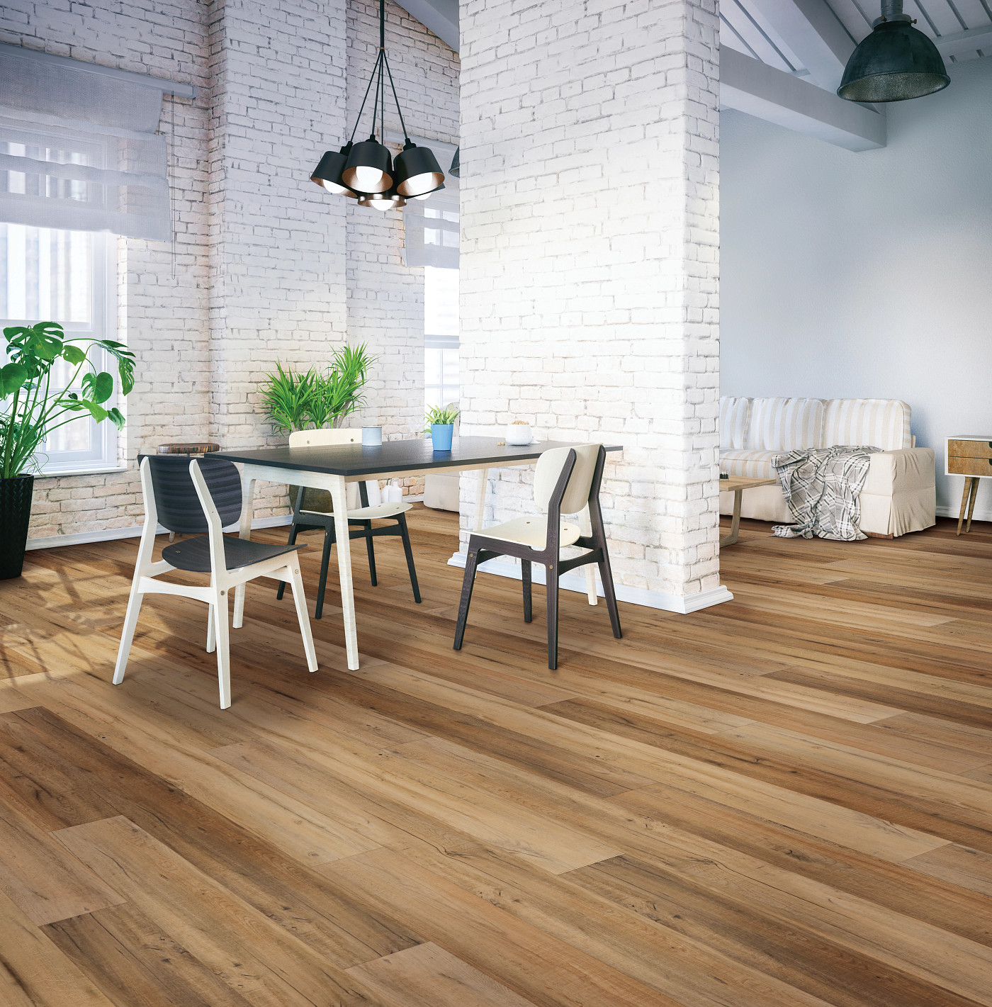 Virtue Oak flooring, shown in a room