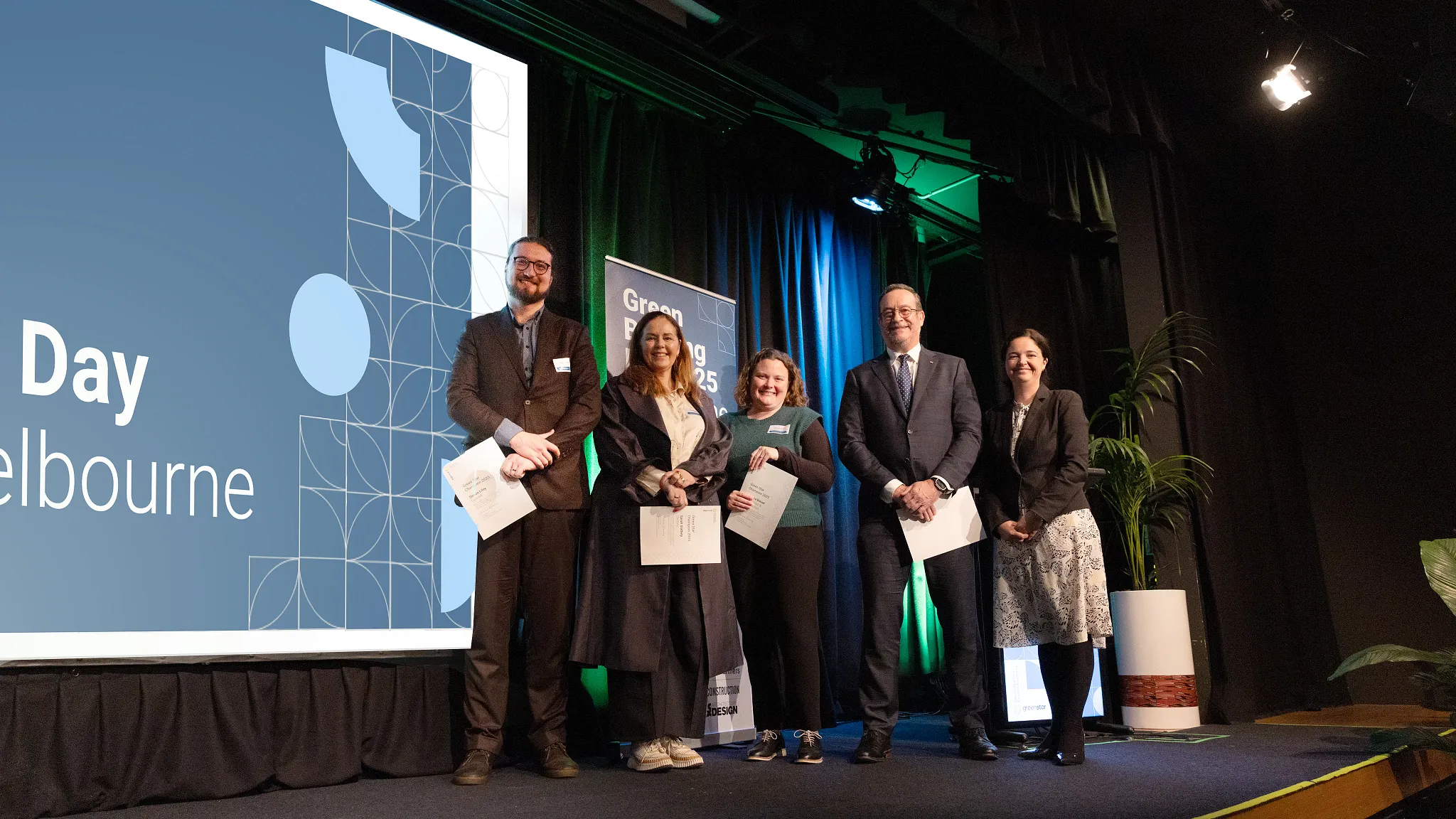 Green Star Champion award recipients recognised at a Green Building Council of Australia event, including Shaw Contract Australia's Dave Moolman