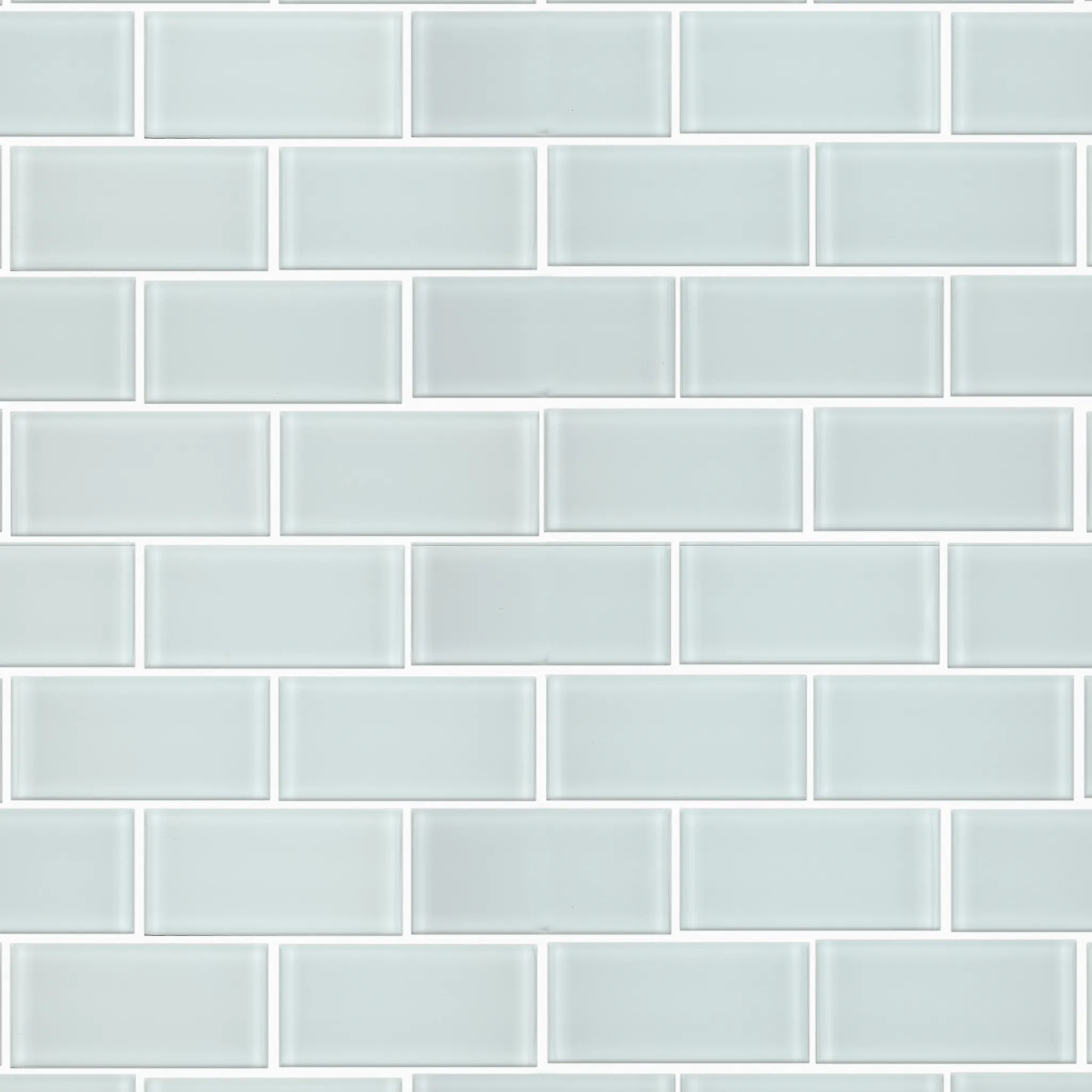 Light blue glass subway tile with glossy finish