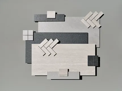 Versatile porcelain tiles for modern interiors Assorted porcelain tile samples in neutral tones