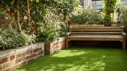 Lush artificial turf for outdoor spaces Green artificial grass in a cozy garden setting