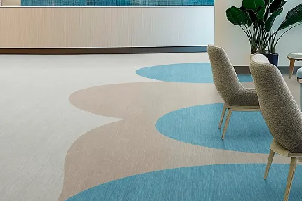 Healthcare Facility Lobby with Stylish Commercial Flooring Design ColorLink 5.0 in Sunny + Airy + Charm + Warmth and Migrate in Coastal Sand