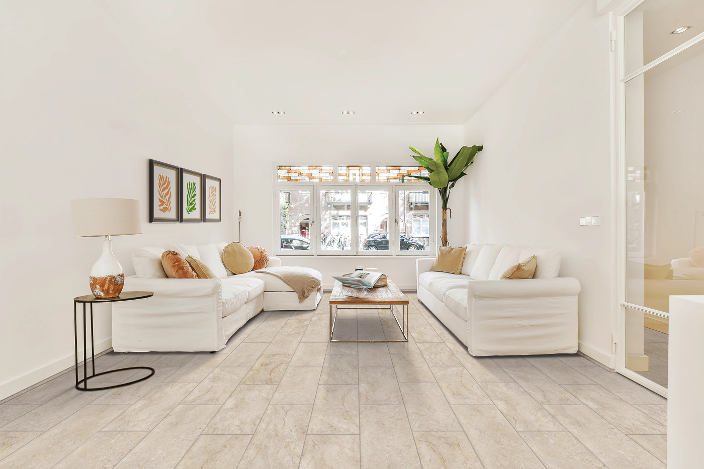 Iona Stone flooring, shown in a room