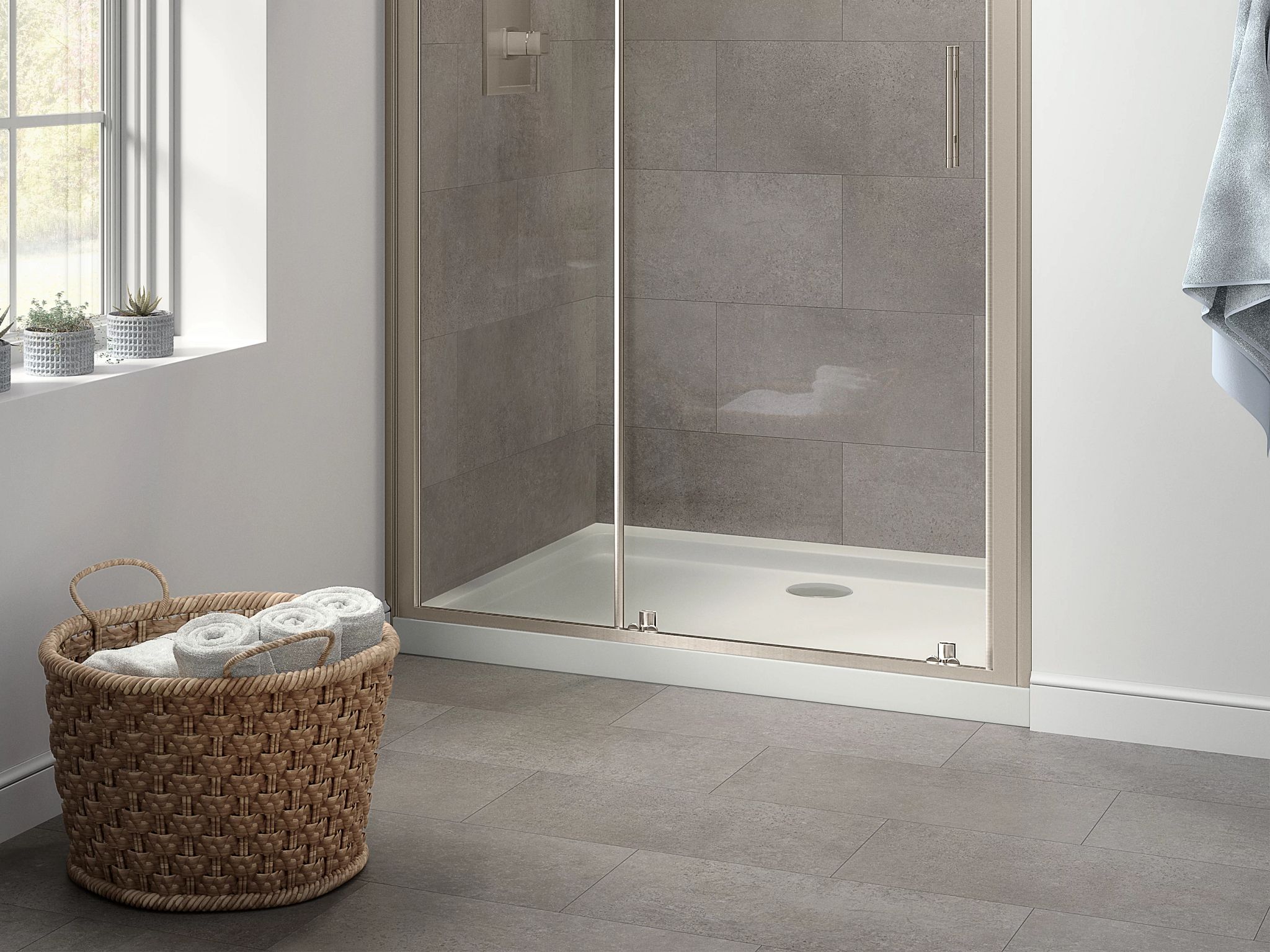 Floorté wall product in a shower