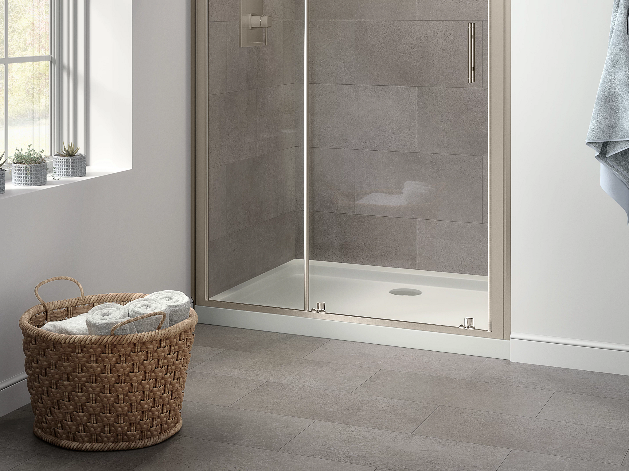 Floorté wall product in a shower