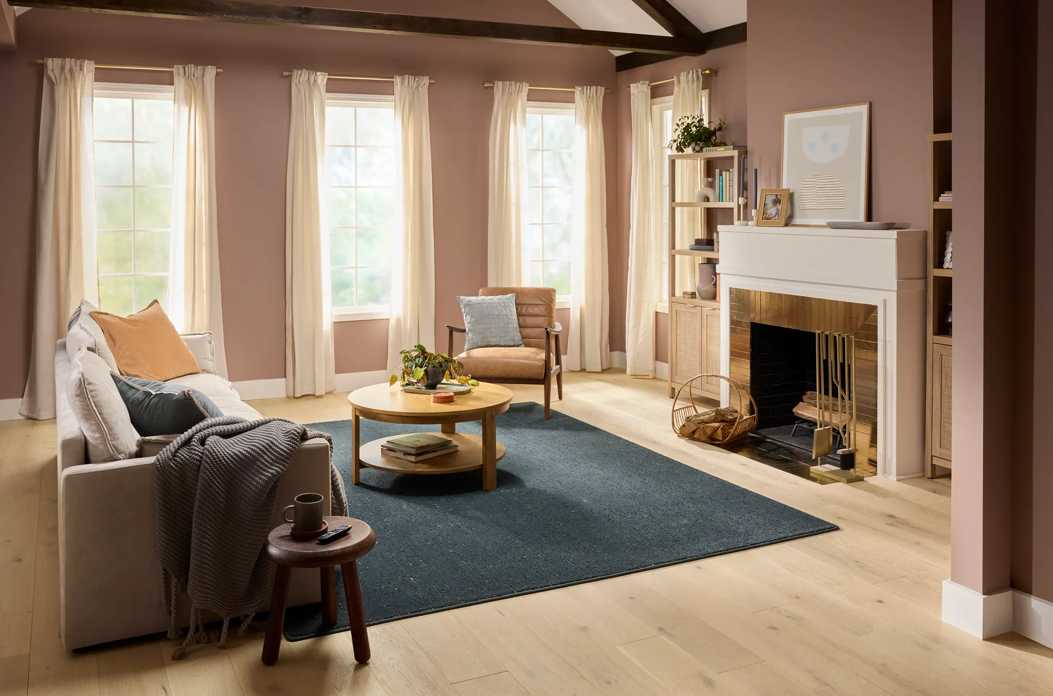 Cozy living room with soft surface flooring and plush area rug