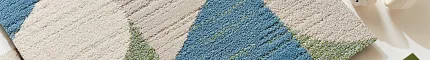 Carpet Design Palette with Geometric Patterns in Blue, Green, Beige, and Gray Tones Design palette featuring carpet swatches in blue, green, beige, and gray tones with geometric patterns