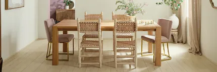 Light Wood Look LVP Flooring in Contemporary Dining Room Scene Modern dining room with light wood look luxury vinyl plank flooring and wooden furniture