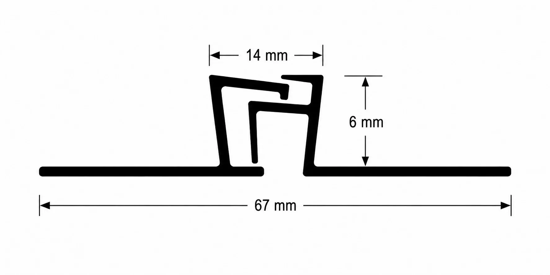 Flooring profile diagram with dimensions 67x14 mm