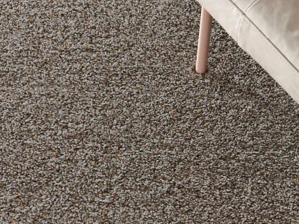 Textured Brown and Gray Carpet Flooring with Beige Leather Chair and Open Book Prolific Berber in Opulent