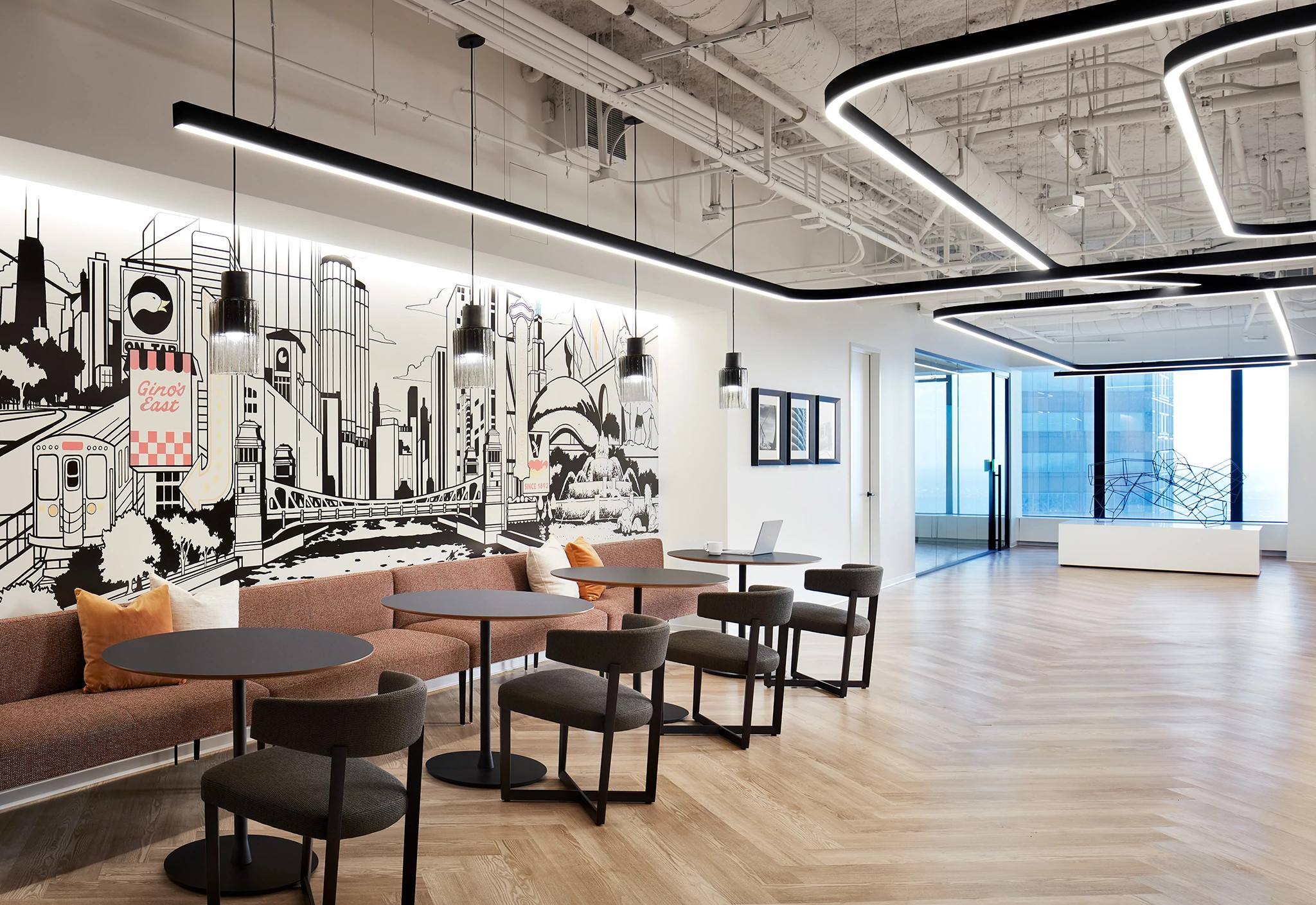 Modern workplace with heavy commercial luxury vinyl tile flooring