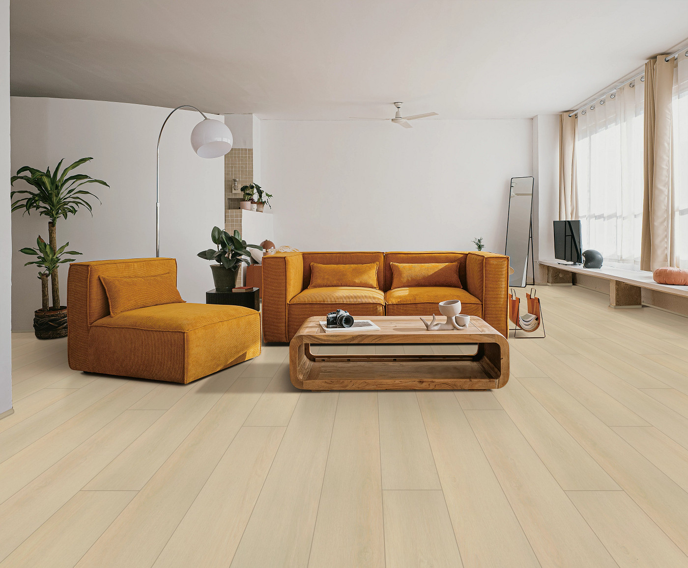 Champagne Mist Oak flooring, shown in a room