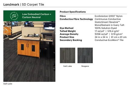 Landmark SD Carpet Tile in Salt Lake - EcoSolution Q100 Nylon, 24x24 inch, Office Flooring Office space with Landmark SD Carpet Tile in Salt Lake color, featuring EcoSolution Q100 Nylon and StaticSmart Fibrelink technology, 24x24 inch tiles