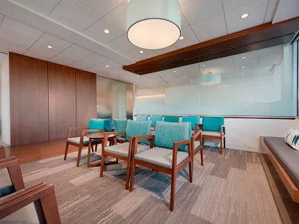 Healthcare Facility Waiting Room with Commercial Carpet Tile Flooring Healthcare facility waiting room with modern seating and commercial carpet tile flooring in neutral tones, 9x36 inch dimensions