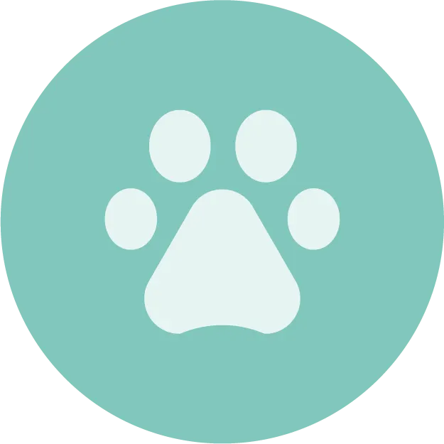 Teal circle with white paw print icon