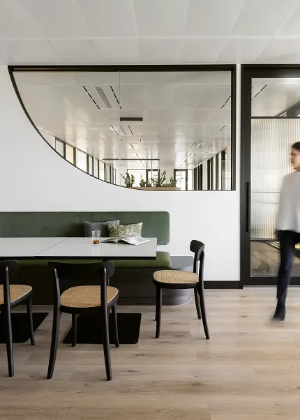 Contemporary Office Space with Light Wood Flooring and Stylish Furniture Contemporary Office Space with Light Wood Flooring and Stylish Furniture
