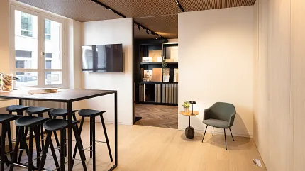 Light Wood Look Luxury Vinyl Plank Flooring in Modern Office Space Modern office space with light wood look luxury vinyl plank flooring and minimalist furniture