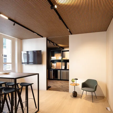 Light Wood Look Luxury Vinyl Plank Flooring in Modern Office Space Modern office space with light wood look luxury vinyl plank flooring and minimalist furniture