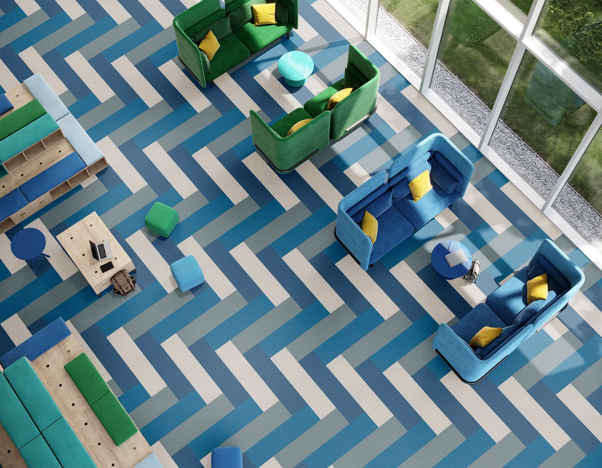 Joy Squared 12x48 in Bubble + Pool + Snooze + Snow Day Installed Herringbone