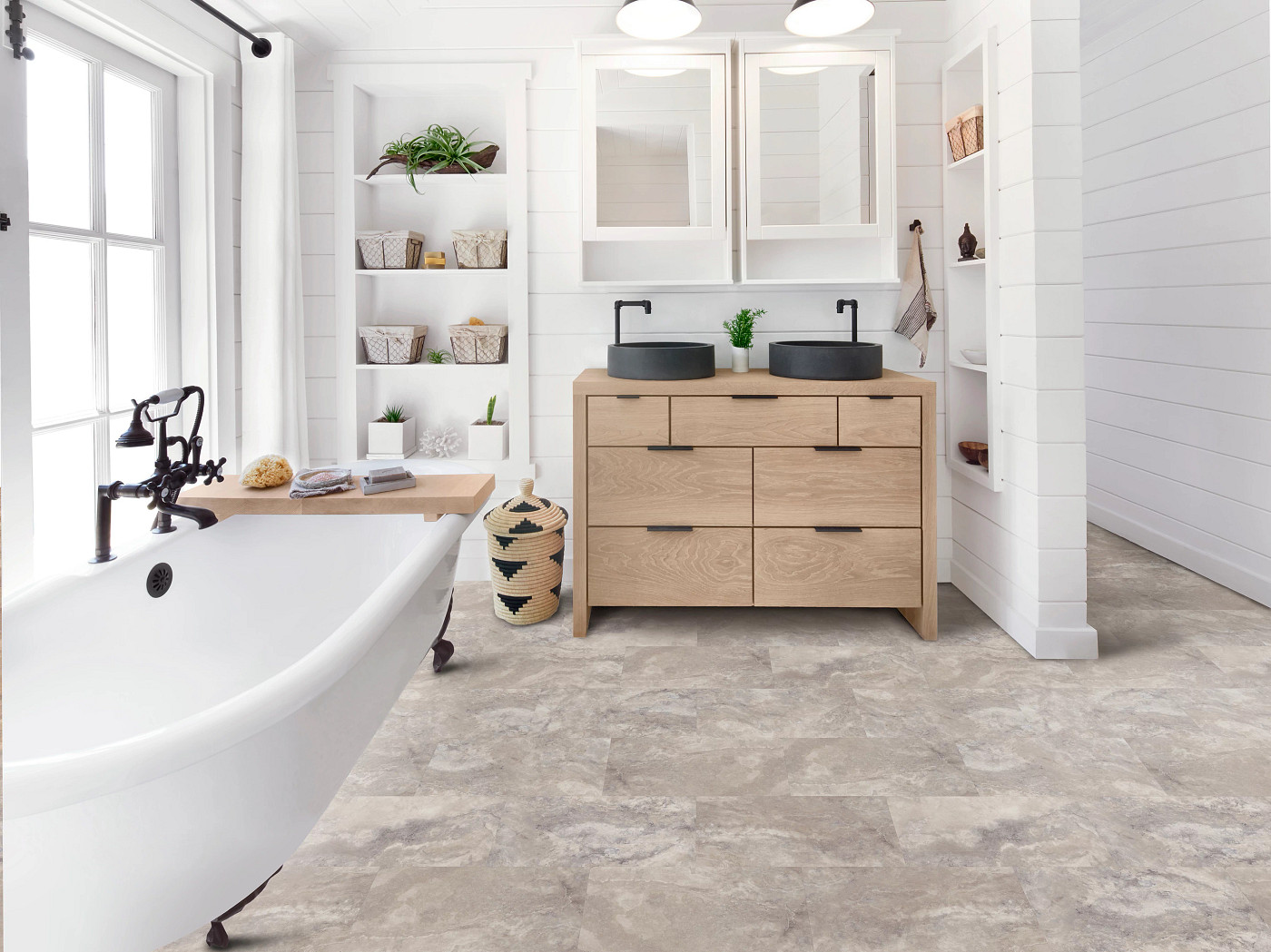 Fossil flooring, shown in a room