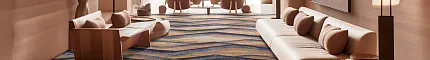 Contemporary Lounge with Abstract Patterned Carpet and Desert View Custom Pattern YF89928