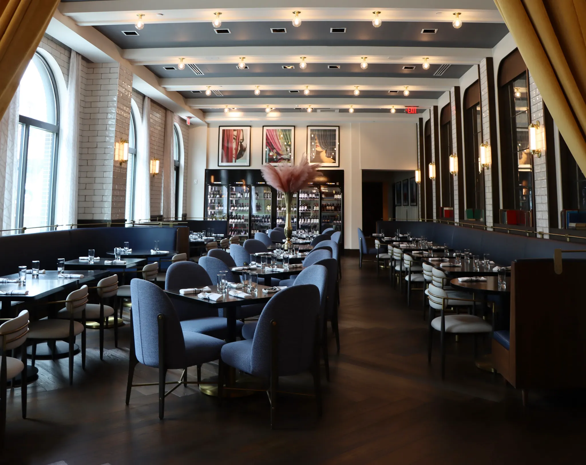 Elegant restaurant interior with dark hardwood flooring