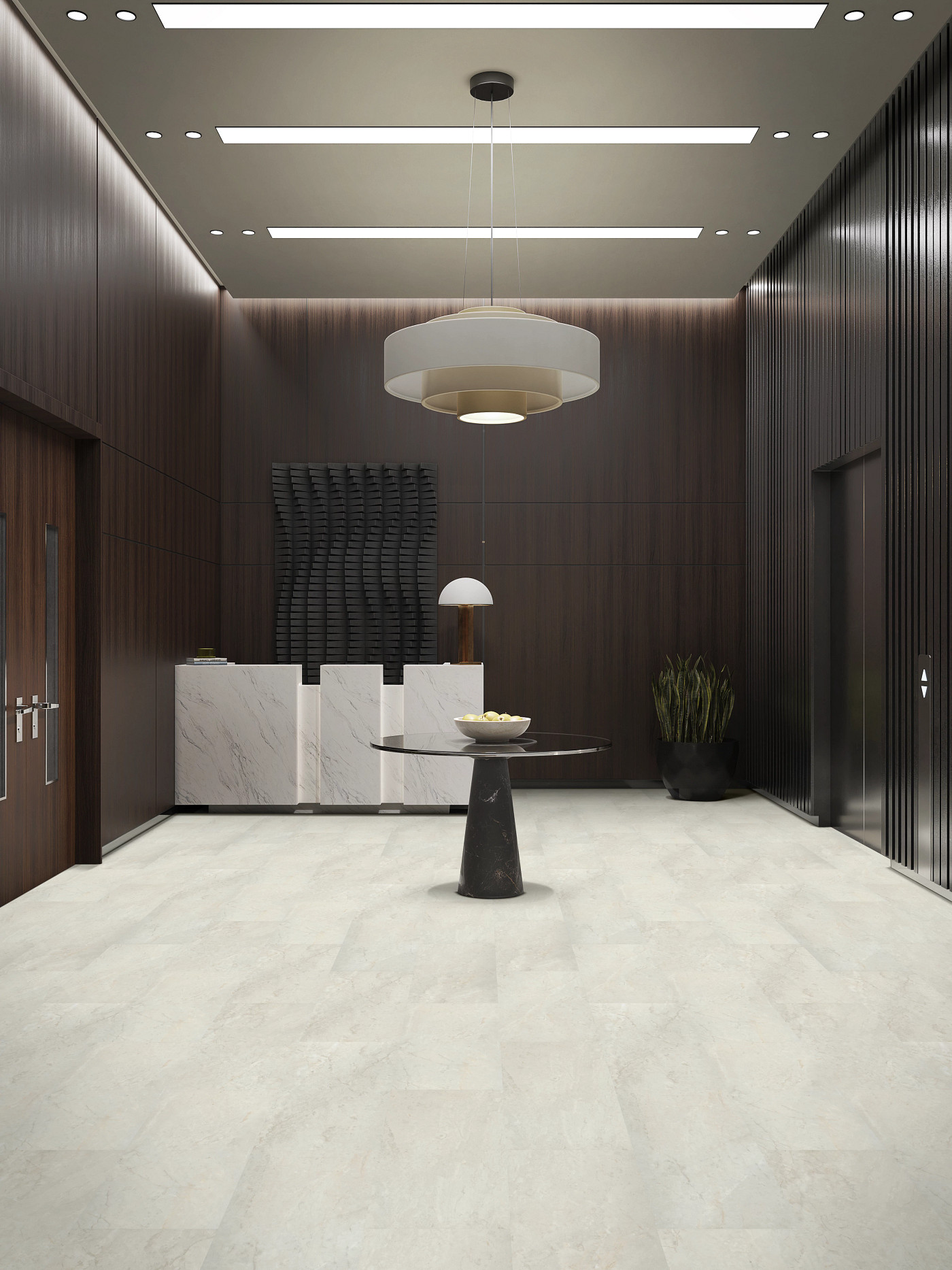 Ivory Soapstone flooring, shown in a room