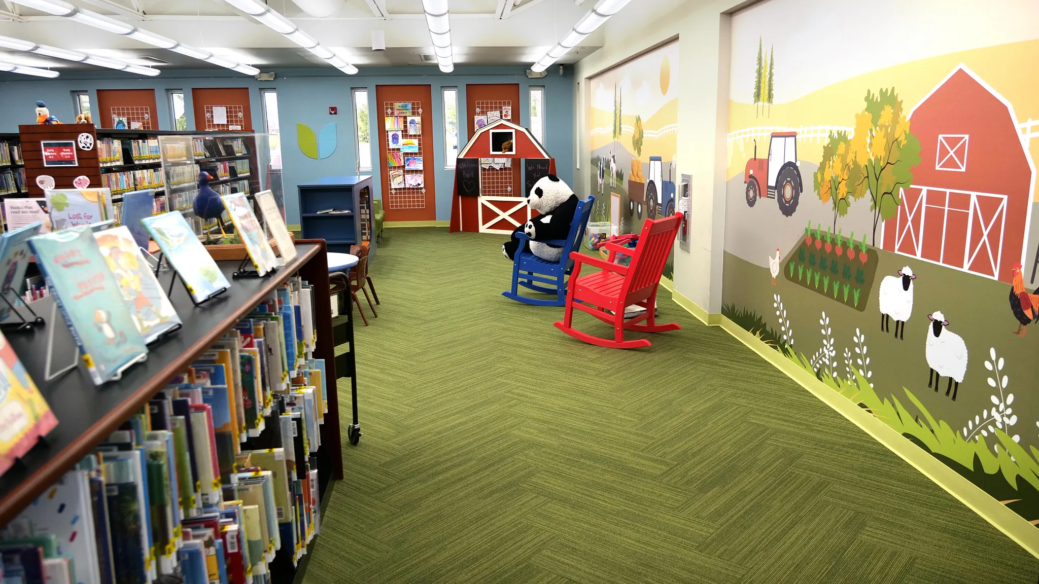public library with green carpet tile