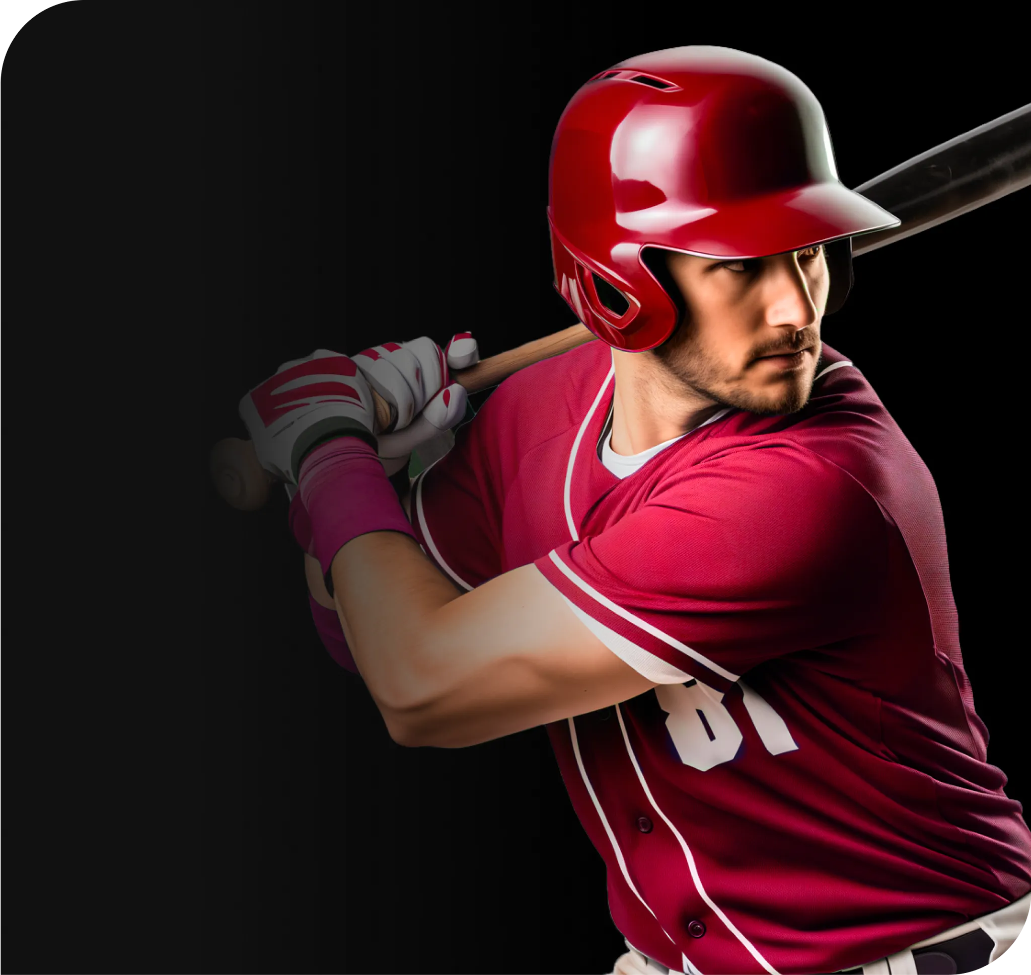 Baseball player in red uniform holding a bat