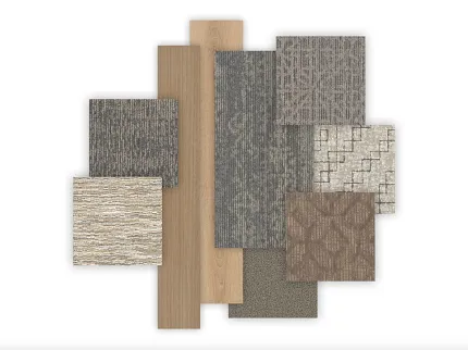 Diverse Flooring Swatches in Beige, Brown, and Gray Tones Assorted flooring swatches including various textures and colors such as beige, brown, and gray