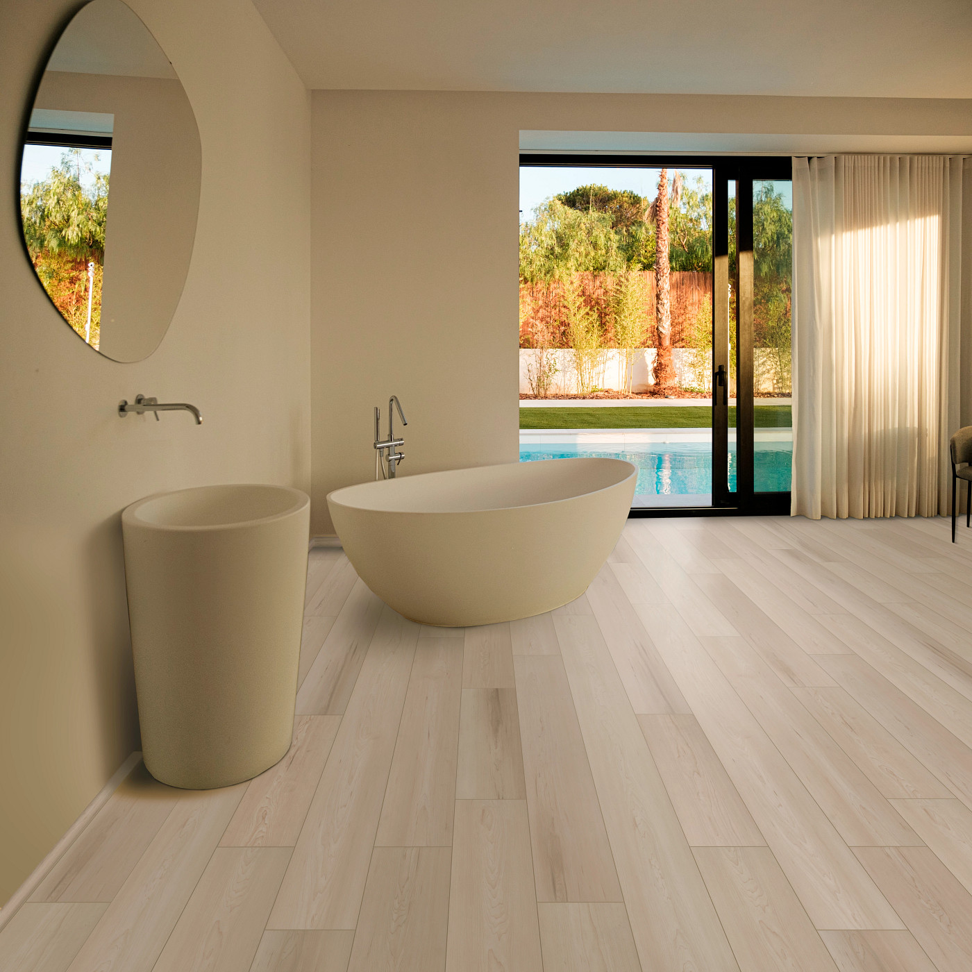 Grande Vanilla Almond Maple flooring, shown in a room