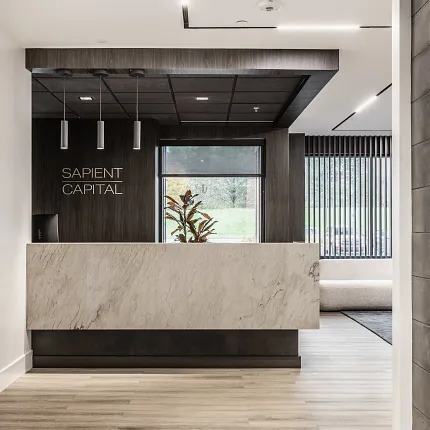 Durable Rigid Core flooring for contemporary office spaces Rigid Core flooring in a modern workplace reception area
