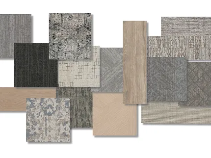 Diverse flooring options for versatile interiors Assorted flooring swatches in neutral and patterned designs